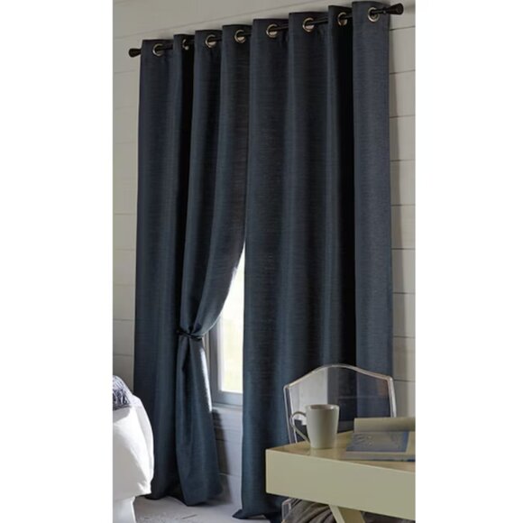 allen + roth 84-in Indigo Room darkening Thermal lined Grommet Single curtain - Picture 4 of 8